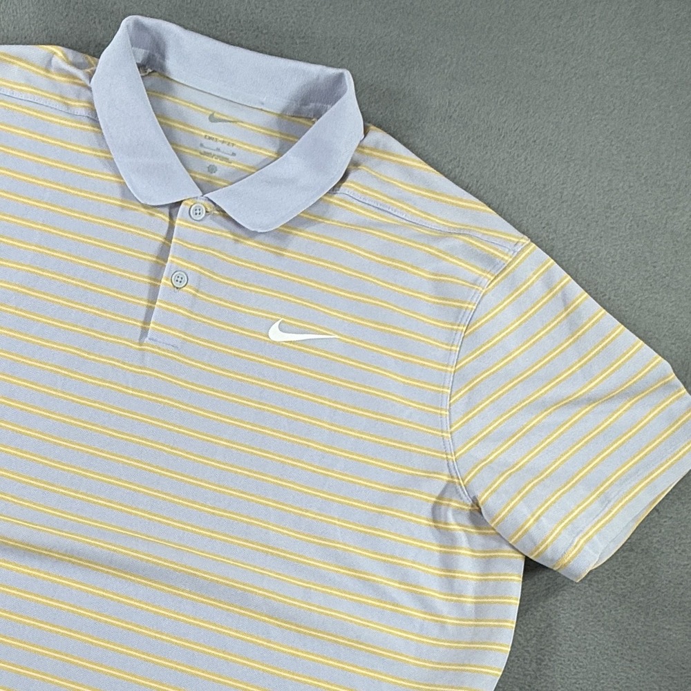 Nike Shirt Mens XL Purple Yellow Stripe Dri-FIT Golf Polo Performance Athletic